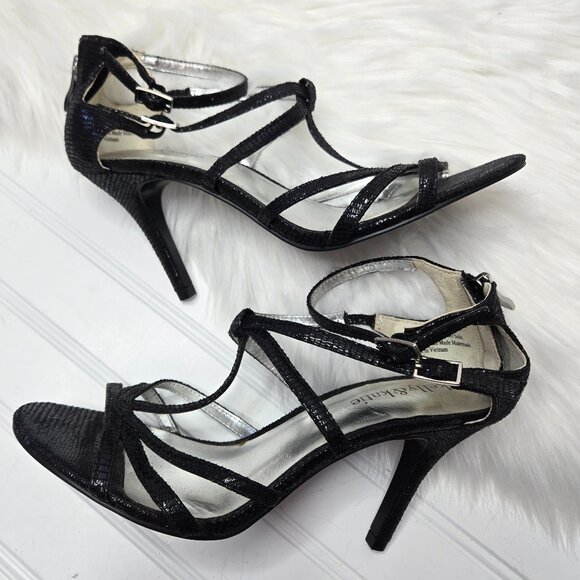 Kelly & Katie Shoes - Kelly & Katie Women's Sz 7.5 Black Leather Strappy Glitter Sandals High Heels